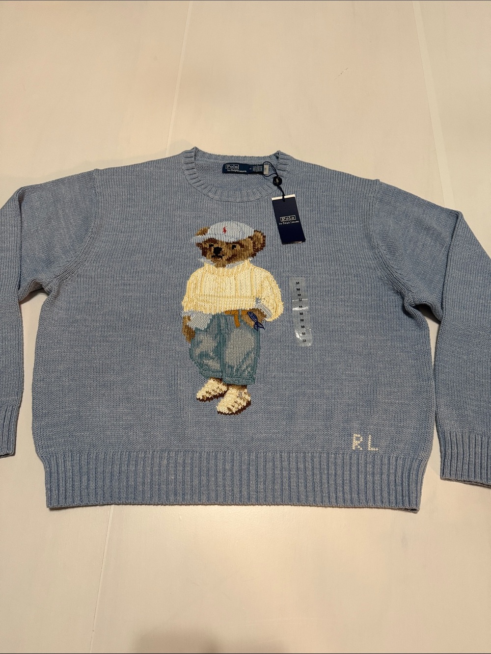 Polo by Ralph Lauren Light Blue Bear Crewneck Cotton Sweater M NWT - Picture 5 of 9